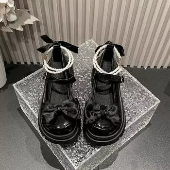 Новые весенние/осенние туфли с ниткой из бисера и узелком-бабочкой, женские туфли с неглубокой подошвой 35