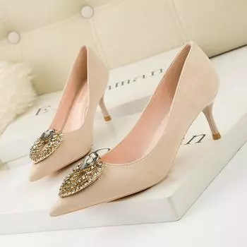 Новые весенние/осенние женские туфли-лодочки на высоком тонком каблуке с острым носком, сексуальные женские свадебные туфли с кристаллами, черные туфли на высоком каблуке 6