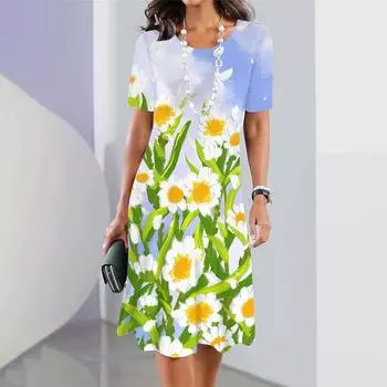 Новые весенние платья с цветочным принтом и ромашками для женщин, женские платья больших размеров, элегантные длинные платья, женская одежда S