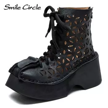 Новые весенние полые дышащие сандалии в стиле ретро, модная женская обувь в европейском и американском стиле для маленьких людей 34 чёрный