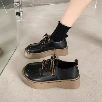 Новые весенние повседневные женские мокасины из кожи в британском стиле, женская обувь на шнуровке, на платформе, студенческая обувь для девочек 38