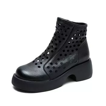 Новые весенние римские сандалии в стиле маффин с полыми сапогами, дышащая женская обувь в стиле ретро из воловьей кожи 35 чёрный