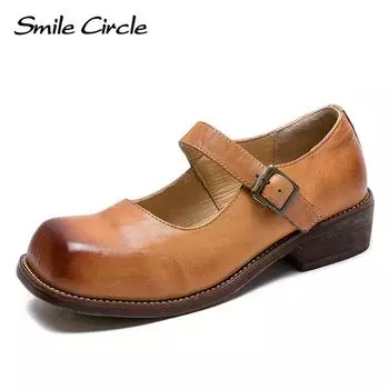 Новые весенние сандалии Мэри Джейн с пряжкой и одним ремешком, туфли на толстом каблуке, женская обувь в стиле ретро 35 коричневый