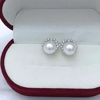 Новые весенние серебряные серьги с жемчугом и микромозаикой диаметром 6-7 мм. 6-7mm