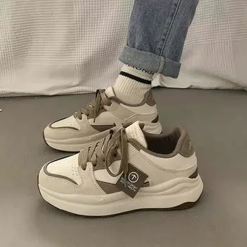 Новые весенние туфли арганового цвета, женские белые туфли на толстой подошве, повседневные спортивные туфли для досок, модные туфли для папы 35