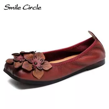 Новые весенние туфли для мамы в этническом стиле в стиле ретро. Удобные туфли на плоской подошве с цветочным принтом. Женская обувь с мягкой подошвой. 35 красный