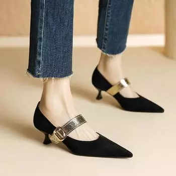 Новые весенние туфли-лодочки, модные туфли на высоком каблуке, вечерние туфли, конфетные туфли, туфли большого размера для женщин, с острым носком, черные туфли на каблуке, Zapatos Mujer 35