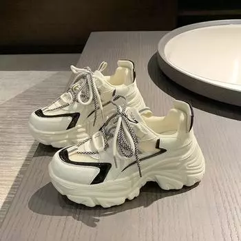 Новые весенние женские массивные кроссовки на шнуровке, повседневная женская спортивная обувь, модная прогулочная обувь с дышащей сеткой на толстой подошве 35