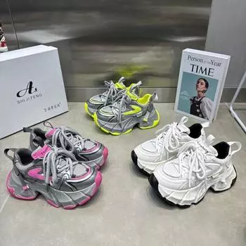 Новые весенние женские повседневные кроссовки на высокой платформе 6 см со шнуровкой, массивные кроссовки, универсальная корейская дизайнерская уличная обувь для женщин 35