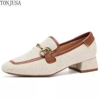 Новые весенние женские повседневные туфли на среднем каблуке в стиле ретро в британском стиле, маленькие кожаные туфли с пряжкой и квадратной головкой