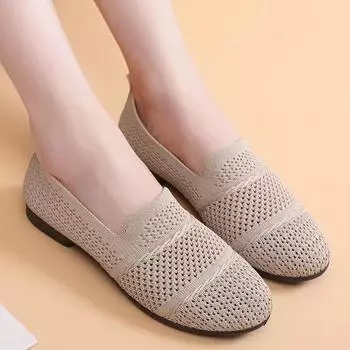 Новые весенние женские тканевые туфли, модная повседневная женская обувь, летающая тканая поверхность, дышащая обувь, детская педальная женская обувь для вождения 35 бежевый
