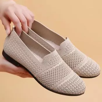 Новые весенние женские тканевые туфли, модная повседневная женская обувь, летающая тканая поверхность, дышащая обувь, детская педальная женская обувь для вождения 35 бежевый