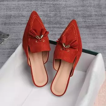 Новые весенние женские туфли-мюли с острым носком на открытом воздухе, модная офисная повседневная обувь Muller с бахромой, большие размеры 36 бордовый
