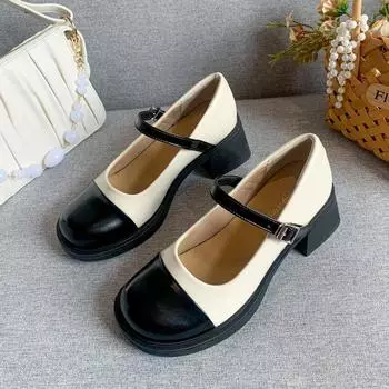 Новые весенние женские туфли на одинарной платформе, повседневные толстые туфли Мэри Джейн, модные женские туфли с открытым носком и круглой головкой, большой размер 35
