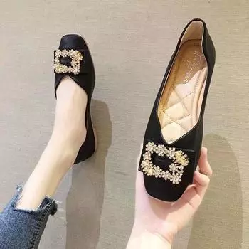 Новые весенние женские туфли со стразами на плоской подошве, модные неглубокие женские повседневные балетки без застежек, повседневные мягкие балетки для отдыха на открытом воздухе 35 бежевый