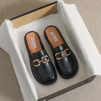 Новые весенние женские уличные тапочки, черные мюли, модные повседневные лоферы с металлическим дизайном, обувь Muller, одежда для вечеринок и работы 37 слоновая кость