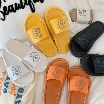 Новые ветровые тапочки Ins, женские тапочки с милым мультяшным медведем, пара нескользящих дышащих износостойких домашних сандалий и тапочек 36-37 чёрный