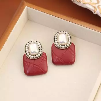 Новые винно-красные кожаные серьги с жемчугом, серьги в литературном ретро-этническом стиле, индивидуальные антикварные серебряные серьги-иглы коричневый