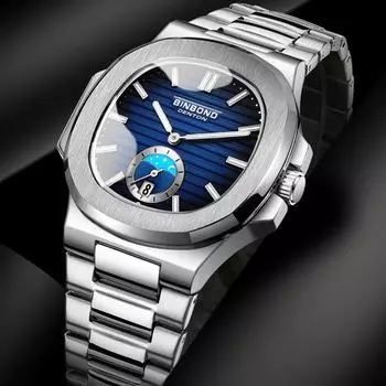 Новые винтажные часы, мужские классические деловые кварцевые часы с ремешком из нержавеющей стали, водонепроницаемые повседневные маленькие секундные часы, спортивные синие синий/серебряный
