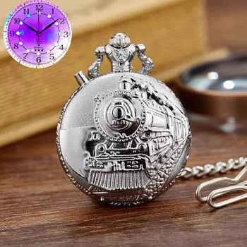 Новые винтажные карманные часы Locomotive LED Light Literal Creative Quartz Pocket Watch