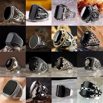 Новые винтажные кольца в стиле панк-Турция, овальные черные черные кольца с геометрическим рисунком, подходящие для юбилея, свадьбы, мужские кольца, элитные роскошные ювелирные изделия 6