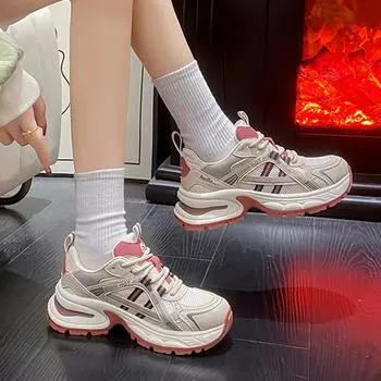 Новые винтажные корейские сетчатые дышащие повседневные спортивные туфли на шнуровке, женские туфли на плоской подошве, повседневные спортивные туфли на толстой подошве 35-40 35 кларет