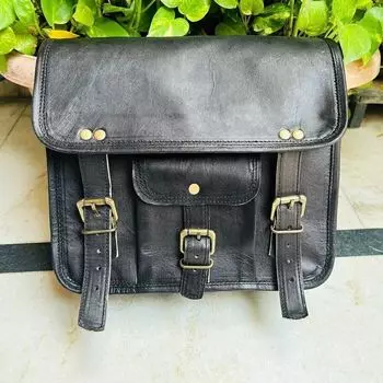 Новые винтажные кожаные мотоциклетные сумки размером 11 x 9 дюймов с одной стороны, сумка на корзины, седло 9 x 11 x 5 in чёрный