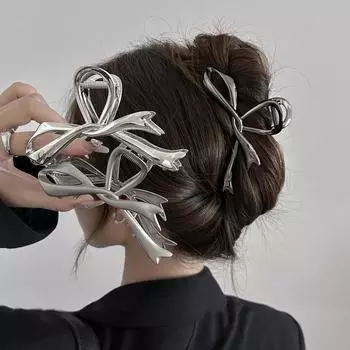 Новые винтажные ленты с бантом, когти, заколки для волос, головные уборы в виде краба, заколки для волос, хвост акулы для женщин, аксессуары для волос, заколки серебряный