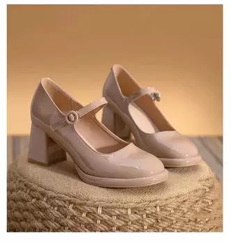 Новые винтажные сандалии Мэри Джейн для женщин с застежкой, нескользящие, повседневные, квадратные, с офисными дамскими однотонными элегантными каблуками, розового цвета из искусственной кожи 35