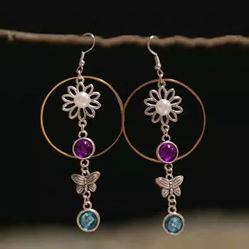 Новые винтажные серьги-бабочки с жемчугом, фиолетовые, синие хрустальные серьги, женские золотые серьги с орнаментом, несколько складок, круглые серьги с кисточками