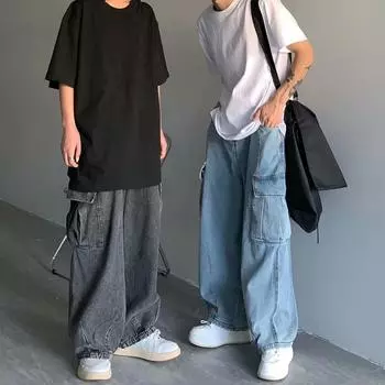 Новые винтажные свободные джинсы с несколькими карманами для спецодежды S синий