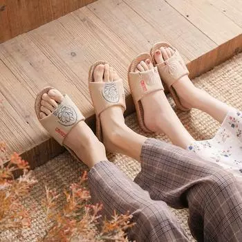 Новые винтажные вышитые льняные тапочки для женщин 35 розовый