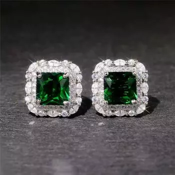 Новые винтажные зеленые серьги-гвоздики с фианитом для леди, танцевальной вечеринки, роскошные аксессуары для ушей, подарок на годовщину, день рождения, женские украшения