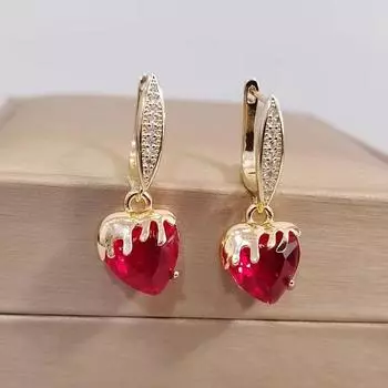 Новые висячие серьги с красным цирконием в форме сердца для женщин, 2023, модные массивные серьги золотого цвета, аксессуары для вечеринок, ювелирные изделия белый