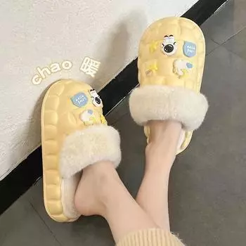 Новые водонепроницаемые хлопковые тапочки в мультяшном стиле для женщин, мохнатые тапочки на толстой подошве, милые и пушистые хлопковые туфли с носками для мужчин 36 белый
