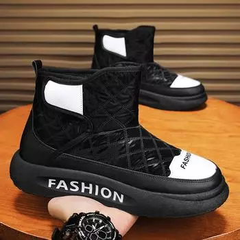 Новые водонепроницаемые нескользящие толстые подошвы теплые мужские хлопковые ботинки для улицы зимние мужские ботинки для снега высокие мужские ботинки мотоциклетные ботинки 40 чёрный