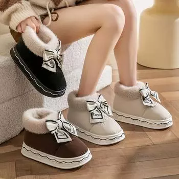 Новые водонепроницаемые зимние ботинки Butterfly Knot для женщин, домашняя хлопковая обувь для ношения на открытом воздухе, мохнатая обувь 37 чёрный