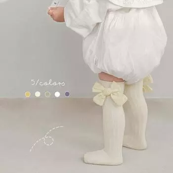 Новые вязаные чулки с бантиком для девочек, мягкие хлопковые гольфы средней длины из мягкого хлопка для детей, детские носки для малышей 32cm белый