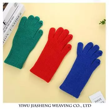 Новые вязаные шерстяные милые перчатки для женщин, перчатки для сенсорных экранов в корейском стиле, утолщенные и теплые перчатки для езды на велосипеде с пятью пальцами average size