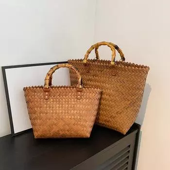 Новые вязаные сумки через плечо, большая вместимость, летние пляжные сумки-ведра, сумки-шоппинг, плетеные сумки-тоут, женские сумки с верхней ручкой small коричневый