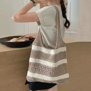 Новые вязаные сумки через плечо, полые тканые тканые сумки для покупок, большая вместимость, вязаная крючком сумка для женщин 32.5x2x38cm чёрный