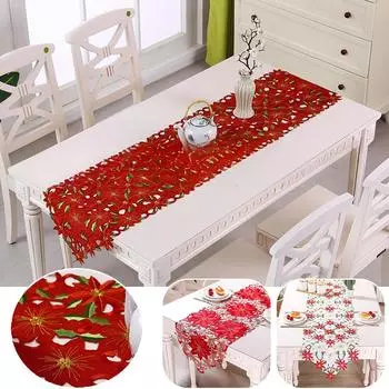 Новые вышитые скатерти, праздничные скатерти, украшения, рождественские вышитые дорожки для стола, столовое белье, дорожка для стола 1 шт. 28x43CM красный