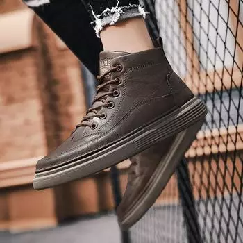 Новые высокие ботинки 2024 года, мужские кожаные ботинки, модные мужские ботильоны для мотоциклистов, зимние ботинки, мужская обувь на шнуровке, Botas Hombre 39 чёрный