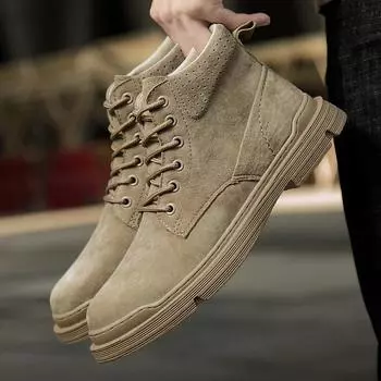 Новые высокие ботинки мужские кожаные туфли модные мотоциклетные ботинки для мужчин зимние ботинки мужские ботинки на шнуровке ботфорты Hombre 37 песочный