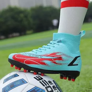 Новые высокие футбольные бутсы для мальчиков и девочек с шипами для искусственного газона, для молодежи, студентов, кампуса, профессиональных тренировок 31
