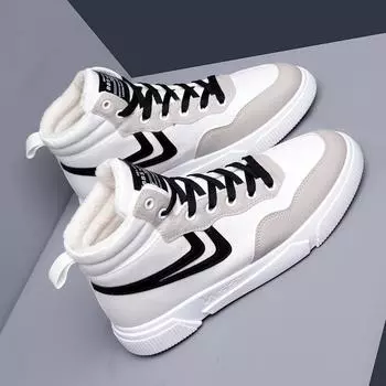 Новые высокие хлопковые туфли мужские зимние теплые плюс бархатные универсальные кроссовки для отдыха и спорта для студентов, катающихся на скейтборде, мужские кроссовки 39 бежевый