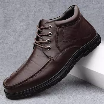 Новые высокие мужские ботинки из натуральной кожи, износостойкие базовые ботинки для активного отдыха, модные мужские теплые плюшевые меховые зимние ботинки, походная обувь 37