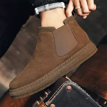 Новые высокие мужские ботинки Sneskers Chelsea, мужские повседневные туфли хорошего качества, кроссовки, зимние утепленные ботинки, мужские ботинки для снега по щиколотку 2024 39 коричневый