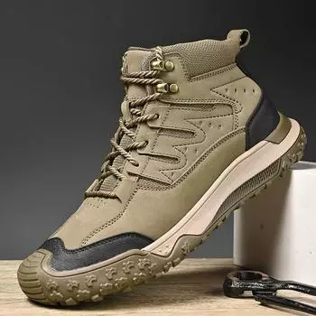 Новые высокие мужские кроссовки, модные мужские базовые ботинки для активного отдыха, удобные ботинки для мотокросса, мужская обувь из натуральной кожи для путешествий и кемпинга 38 хаки