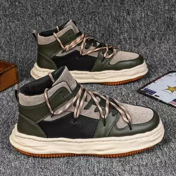 Новые высокие вулканизированные кроссовки, мужская модная обувь в британском стиле, мужская обувь в уличном стиле, мужская трендовая парусиновая обувь на платформе для мужчин 39 зелёный